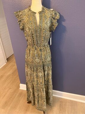 Paisley Tiered Maxi Dress in Olive